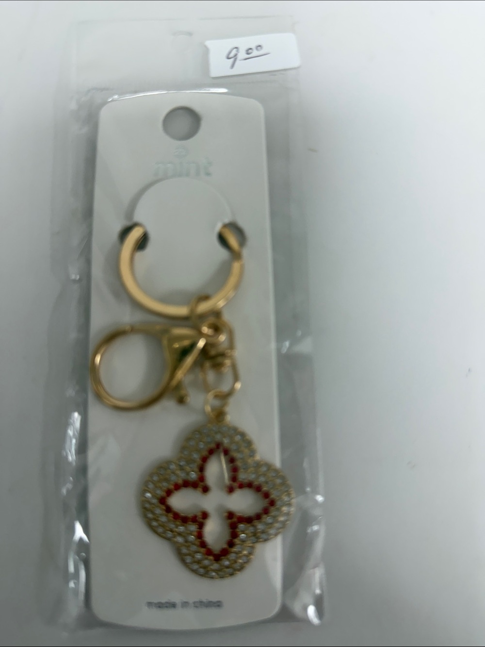 Gold Clover Keychain with Red Accent - Women's Accessory